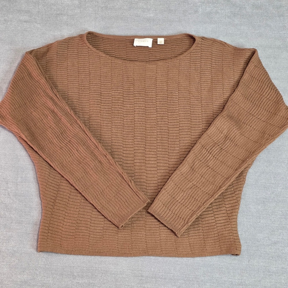 Cyrus Dolman Sleeve Sweater Women XS Brown Textured Boat Neck Knit Top Earthy